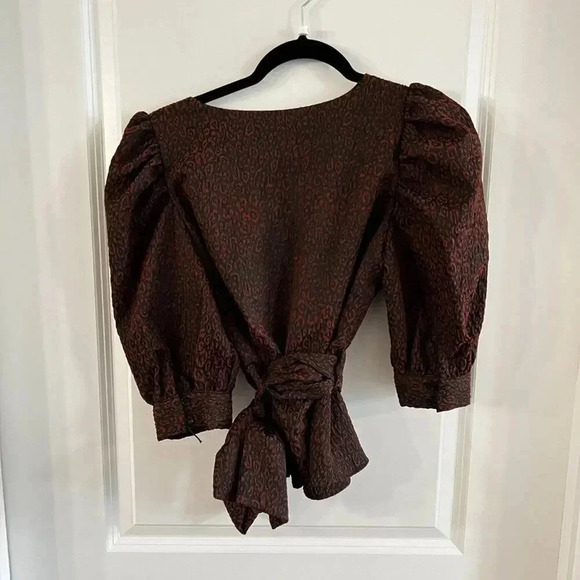 B23 Women's Anthropologie Hutch Cheetah Print Puff Sleeve Waist Tie Blouse Small - Picture 5 of 5